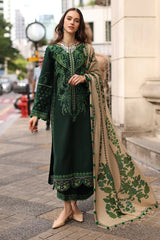 CHARIZMA-3PC DHANAK EMBROIDERED SHIRT WITH COUTRAI PRINTED SHAWL AND EMB TROUSER-W.J-5321
