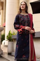 CHARIZMA-3PC DHANAK EMBROIDERED SHIRT WITH COUTRAI PRINTED SHAWL AND EMB TROUSER-W.J-5318