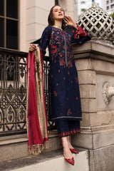 CHARIZMA-3PC DHANAK EMBROIDERED SHIRT WITH COUTRAI PRINTED SHAWL AND EMB TROUSER-W.J-5318