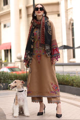 CHARIZMA-3PC DHANAK EMBROIDERED SHIRT WITH COUTRAI PRINTED SHAWL AND EMB TROUSER-W.J-5319