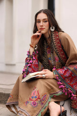 CHARIZMA-3PC DHANAK EMBROIDERED SHIRT WITH COUTRAI PRINTED SHAWL AND EMB TROUSER-W.J-5319