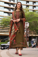 CHARIZMA-3PC DHANAK EMBROIDERED SHIRT WITH COUTRAI PRINTED SHAWL AND EMB TROUSER-W.J-5320
