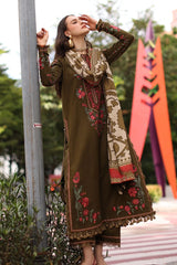 CHARIZMA-3PC DHANAK EMBROIDERED SHIRT WITH COUTRAI PRINTED SHAWL AND EMB TROUSER-W.J-5320