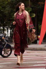CHARIZMA-3PC DHANAK EMBROIDERED SHIRT WITH COUTRAI PRINTED SHAWL AND EMB TROUSER-W.J-5317