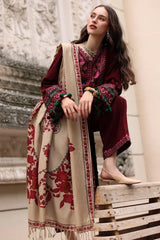 CHARIZMA-3PC DHANAK EMBROIDERED SHIRT WITH COUTRAI PRINTED SHAWL AND EMB TROUSER-W.J-5317