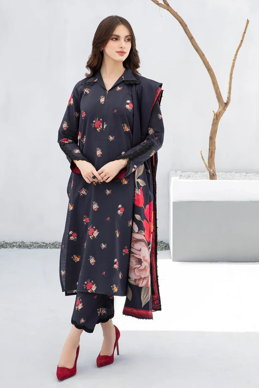 BAROQUE-3PC KHADDAR PRINTED SHIRT WITH KHADDAR PRINT DUPATTA AND PRINT TROUSER-W.J-1910