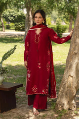 MANNAT-3PC DHANAK EMBROIDERED SHIRT WITH CHIFFON EMBROIDERED DUPATTA AND TROUSER-W.J-5248