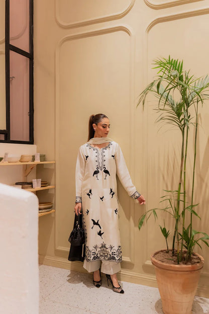 MIRANA-3PC DHANAK EMBROIDERED SHIRT WITH BAMBER TYE&DYE CHIFFON DUPATTA AND TROUSER-W.J-1978