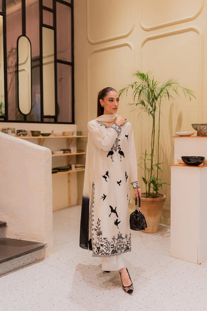 MIRANA-3PC DHANAK EMBROIDERED SHIRT WITH BAMBER TYE&DYE CHIFFON DUPATTA AND TROUSER-W.J-1978