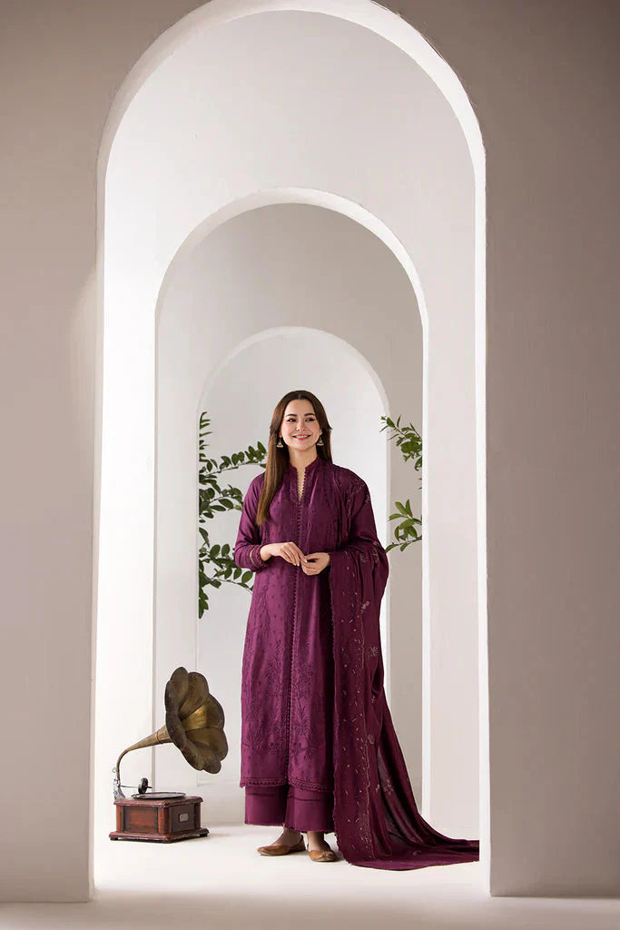 SOBIA NAZIR - 3PC DHANAK EMBROIDERED SHIRT WITH DHANAK EMBROIDERED SHAWL AND TROUSE-W.J-1382