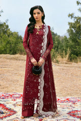 QALAMQAR-3PC LAWN EMBROIDERED SHIRT WITH KHAADI NET EMBROIDERED DUPATTA AND EMB TROUSER-W.J-4695