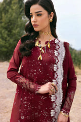 QALAMQAR-3PC LAWN EMBROIDERED SHIRT WITH KHAADI NET EMBROIDERED DUPATTA AND EMB TROUSER-W.J-4695