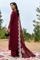 QALAMQAR-3PC LAWN EMBROIDERED SHIRT WITH KHAADI NET EMBROIDERED DUPATTA AND EMB TROUSER-W.J-4695