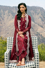 QALAMQAR-3PC LAWN EMBROIDERED SHIRT WITH KHAADI NET EMBROIDERED DUPATTA AND EMB TROUSER-W.J-4695