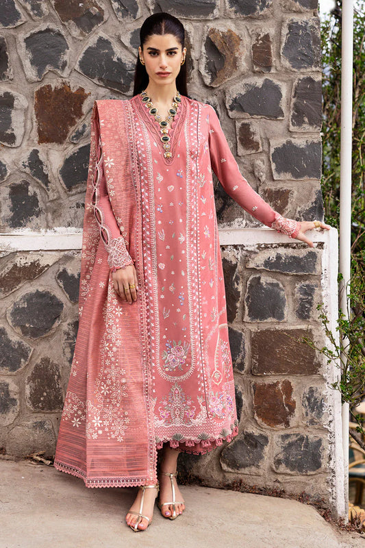 QALAMQAR-3PC DHANAK EMBROIDERED SHIRT WITH COTTON NET EMBROIDERED AND EMB TROUSER-W.J-1836