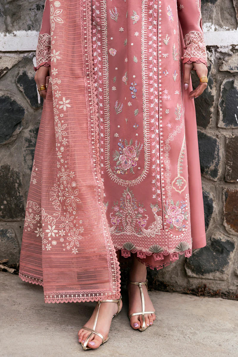 QALAMQAR-3PC DHANAK EMBROIDERED SHIRT WITH COTTON NET EMBROIDERED AND EMB TROUSER-W.J-1836