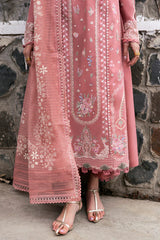 QALAMQAR-3PC DHANAK EMBROIDERED SHIRT WITH DHANAK EMBROIDERED SHAWL AND TROUSER-W.J-5052