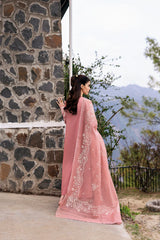 QALAMQAR-3PC DHANAK EMBROIDERED SHIRT WITH DHANAK EMBROIDERED SHAWL AND TROUSER-W.J-5052