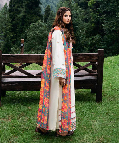 SAPPHIRE- 3PC DHANAK EMBROIDERED SHIRT WITH WOOL PRINT SHAWL AND TROUSER-W.J-1026