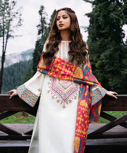 SAPPHIRE-3PC LAWN EMBROIDERED SHIRT WITH MONARK PRINT DUPATTA AND LAWN TROUSER-W.J-1476