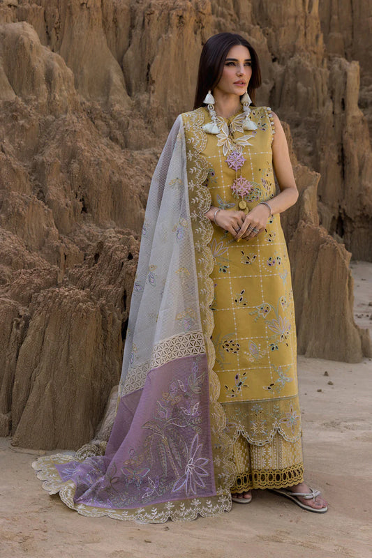 RANG RASIYA-3PC DHANAK EMBROIDERED SHIRT WITH KHAADI NET EMB READY TO WEAR DUPATTA & DHANAK TOUSER_W.J-1895