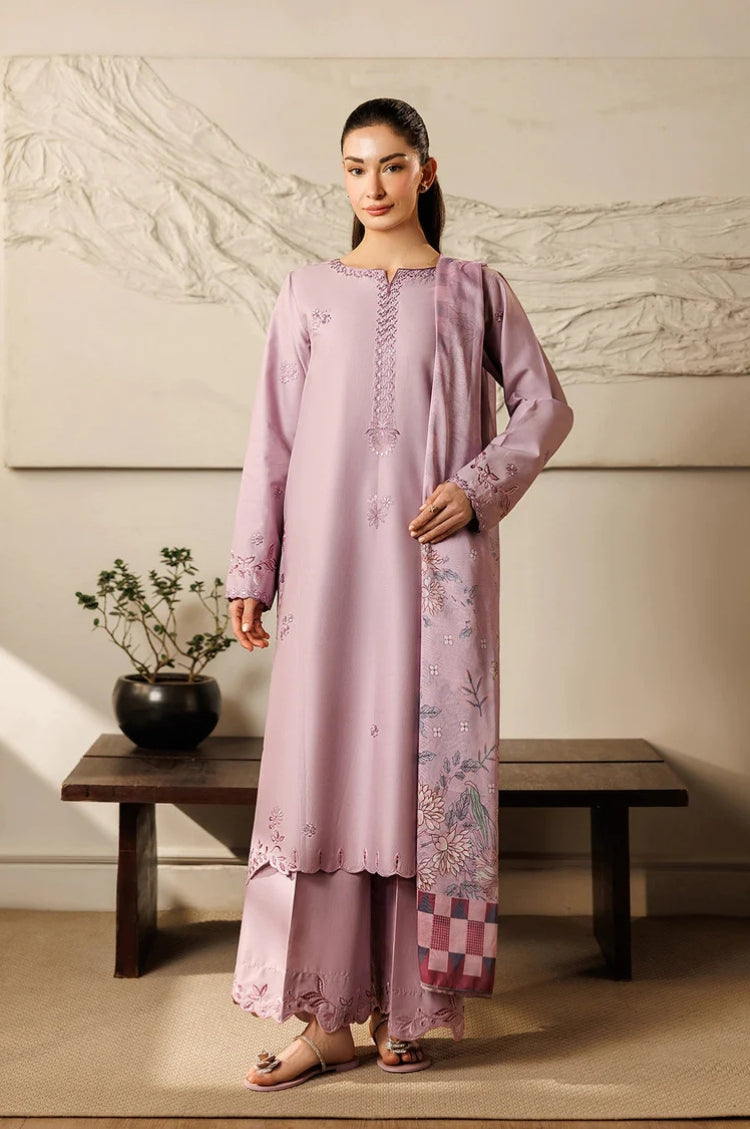 IZEL-3PIECE LAWN EMBROIDERED SHIRT WITH CHIFFON PRINTED DUPATTA AND TROUSER-W.J-4868