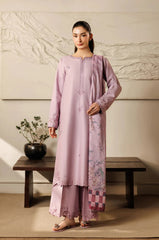IZEL-3PIECE LAWN EMBROIDERED SHIRT WITH CHIFFON PRINTED DUPATTA AND TROUSER-W.J-4868