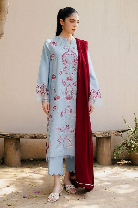 ZAHRA SHAHJAHAN-3PC DHANAK EMBROIDERED SHIRT WITH CHIFFON DUPATTA AND TROUSER-W.J-1835