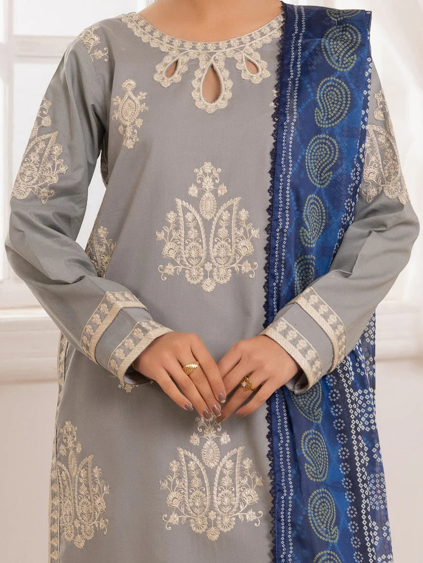 MOHAGNI-3PC LAWN EMBROIDERED SHIRT WITH MONARK PRINTED DUPATTA AND TROUSER-W.J-1715