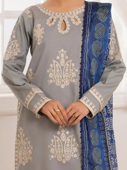 MOHAGNI-3PC LAWN EMBROIDERED SHIRT WITH MONARK PRINTED DUPATTA AND TROUSER-W.J-1715