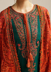 HUSSAIN REHAR-3PC DHANAK EMBROIDERED SHIRT WITH COURTRAI PRINTED SHAWL AND TROUSER-W.J-4343