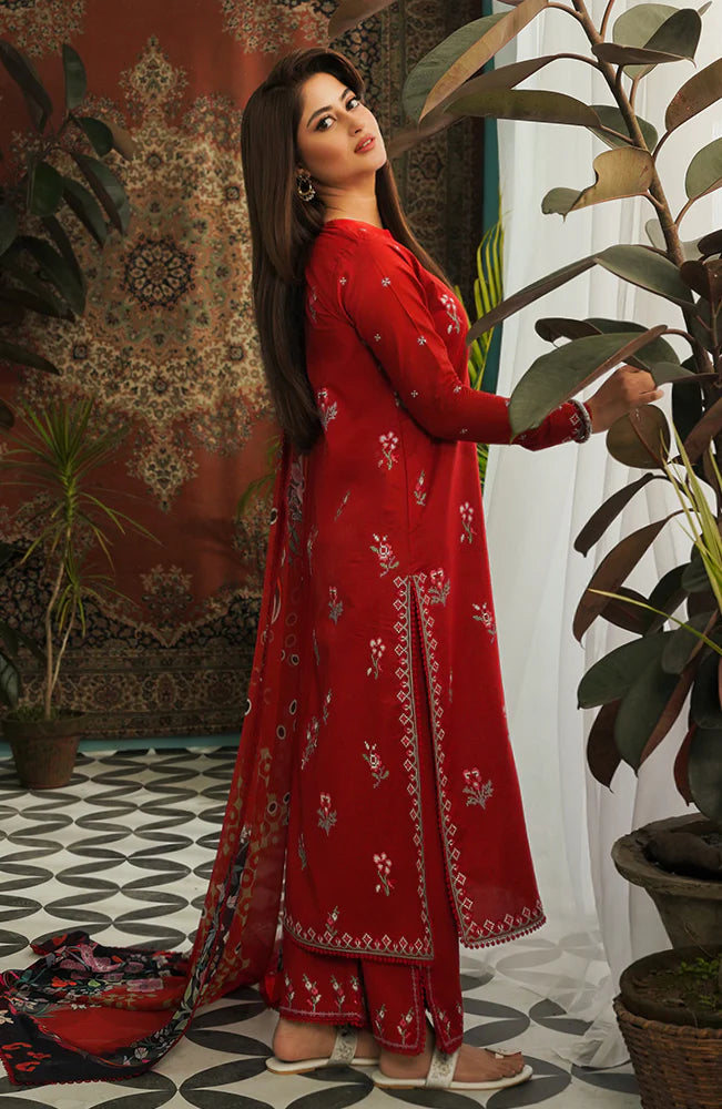 SERAN-3PC LAWN EMBROIDERED SHIRT WITH MONARK PRINT DUPATTA & EMB TROUSER-W.J-1582