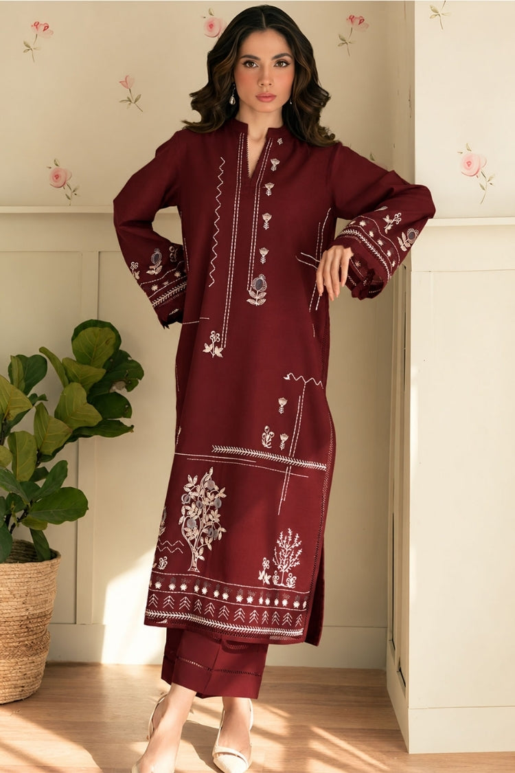 BATIK-2PIECE DHANAK EMBROIDERED SHIRT WITH DHANAK EMB TROUSER-WJ-15145