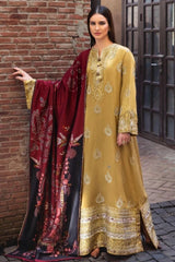 HUSSAIN REHAR-3PC DHANAK EMBROIDERED SHIRT WITH WOOL DIGITAL PRINT SHAWL AND TROUSER-W.J-5157