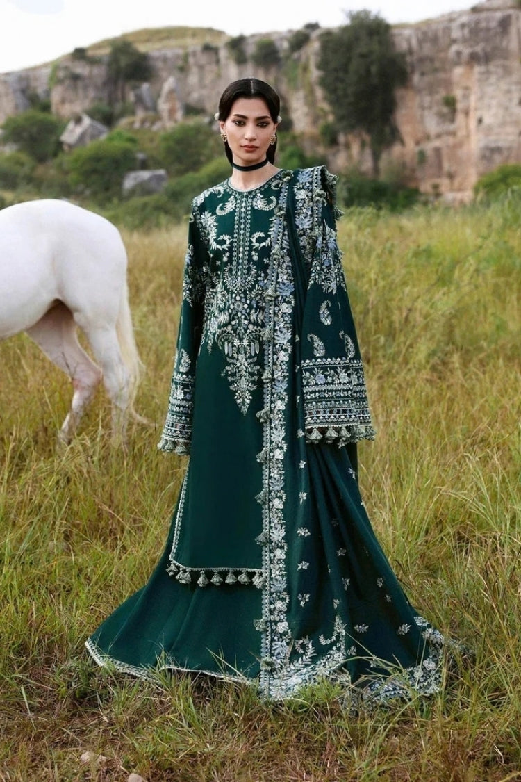 HUSSAIN REHAR-3PC KARANDI EMBROIDERED SHIRT WITH KARANDI EMBROIDERED SHAWL AND TROUSER-W.J-5249