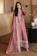 MUSHQ-3PC-RAW SILK HAND EMB EMBELLISHED SHIRT WITH SOFT SILK EMB DUPATTA AND RAW SILK TROUSER-W.J-5214