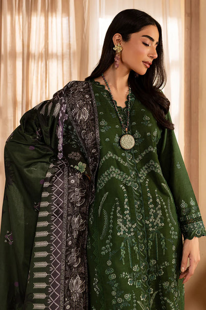 NUREH-3PC DHANAK EMBROIDERED SHIRT WITH COURTRAI PRINTED SHAWL & TROUSER-W.J-2040