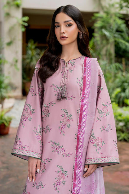 JAZMIN-3PC DHANAK EMBROIDRED SHIRT WITH WOOL PRINT SHAWL AND TROUSER-W.J-1040