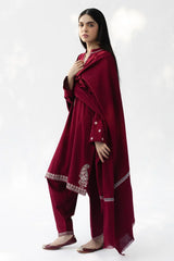 ZARA SHAHJAHAN-3PC DHANAK EMBROIDERED SHIRT WITH DHANAK EMBROIDERED SHAWL AND TROUSER-W.J-5021