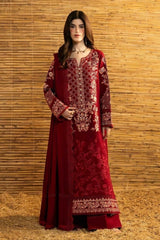 ZAIB-3PC DHANAK EMBROIDERED SHIRT WITH DHANAK EMBROIDERED SHAWL AND TROUSER-W.J-5282