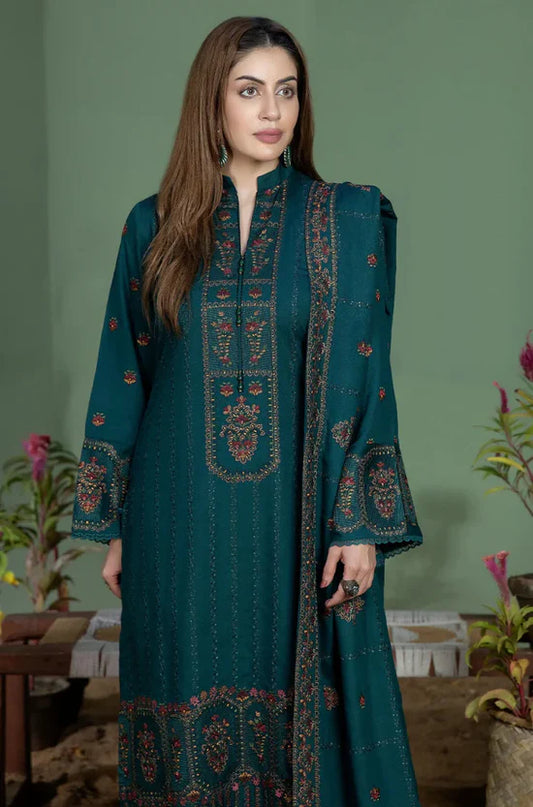 MOHAGNI-3PC KARANDI EMBROIDERED SHIRT WITH KARANDI EMBROIDERED SHAWL AND TROUSER-W.J-2015