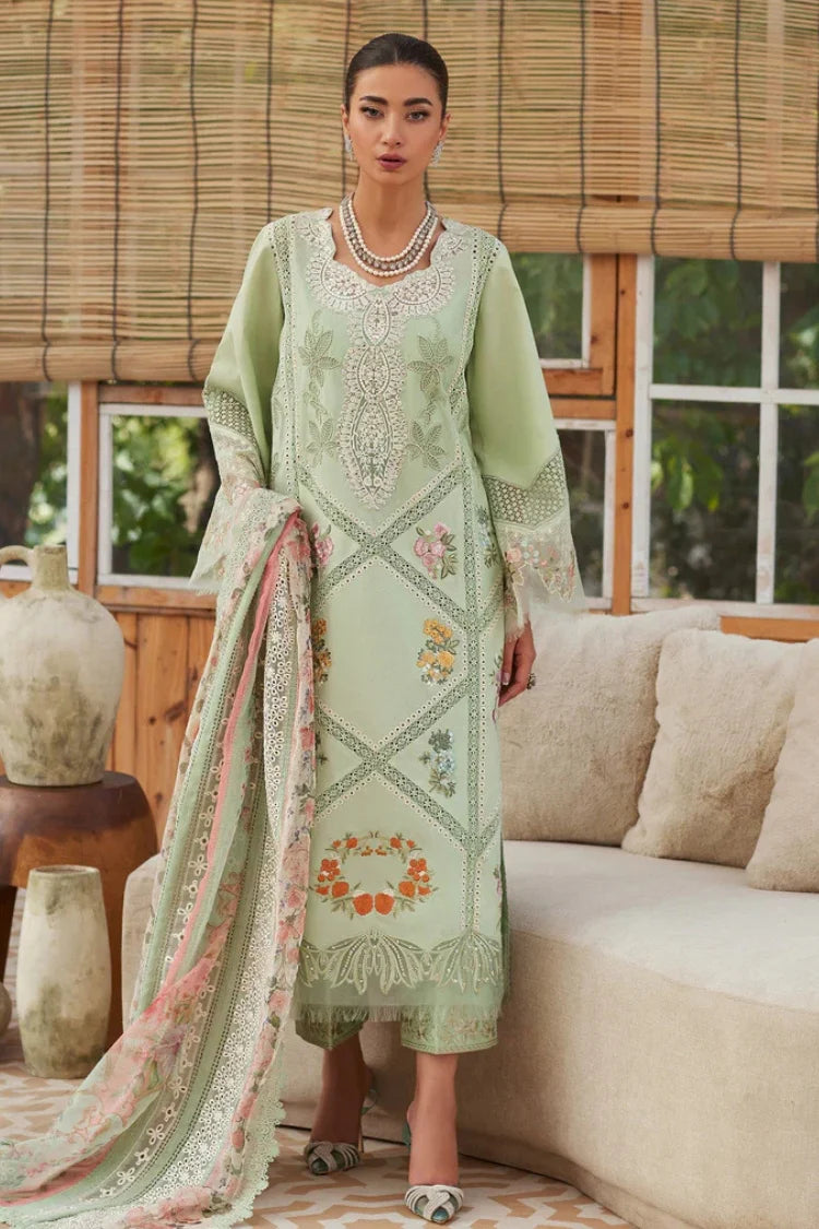 CRIMSON-3PC LAWN CHIKAANKARI EMBROIDERED SHIRT WITH CHIFOON PRINTED DUPATTA AND EMB TROUSER-W.J-4748
