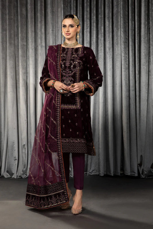 MARIA B -VELVET 3PC- EMBROIDERED WORK SHIRT WITH ORGANZA HEAVY EMBROIDERED DUPATTA-W.J-1092