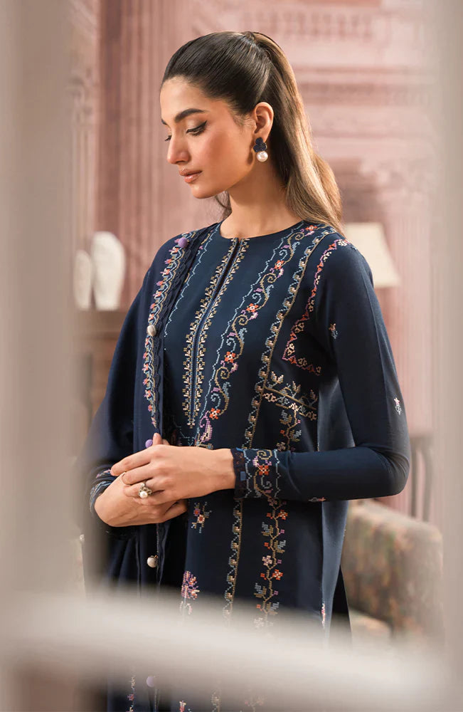 SERAN-3PC DHANAK EMBROIDERED SHIRT WITH DHANAK EMBROIDERD SHAWL & EMB TROUSER-W.J-1792