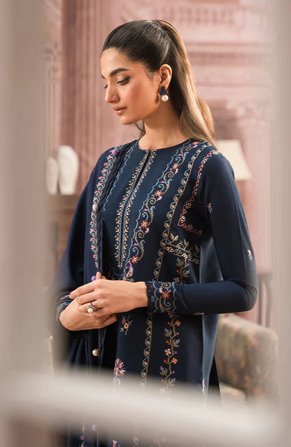 SERAN-3PC DHANAK EMBROIDERED SHIRT WITH DHANAK EMBROIDERD SHAWL & EMB TROUSER-W.J-1792