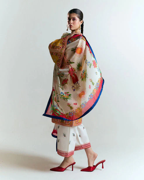 HUSSAIN REHAR - 3PC LAWN HEAVY EMBROIDERED SHIRT WITH MONARK PRINTED DUPATTA AND EMB TROUSER-W.J-1783