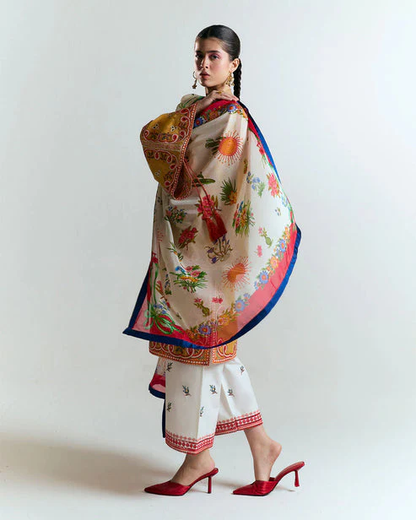 HUSSAIN REHAR - 3PC LAWN HEAVY EMBROIDERED SHIRT WITH MONARK PRINTED DUPATTA AND EMB TROUSER-W.J-1783