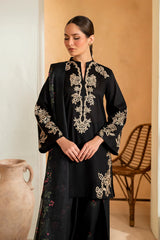 IZNIK- 3PC DHANAK EMBROIDERED SHIRT WITH WOOL PRINTED SHAWL AND EMB TROUSER-W.J-5136