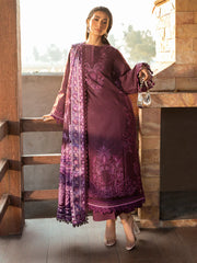 BIN ILYAS-3PC DHANAK EMBROIDERED SHIRT WITH COURTRAI PRINTED SHAWL & DHANAK TOUSER-W.J-4123
