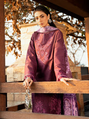 BIN ILYAS-3PC DHANAK EMBROIDERED SHIRT WITH COURTRAI PRINTED SHAWL & DHANAK TOUSER-W.J-4123